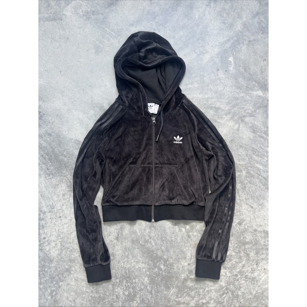 Vintage Adidas Size Small Black Stripe Zip Up Women Jacket  Hooded Y2K